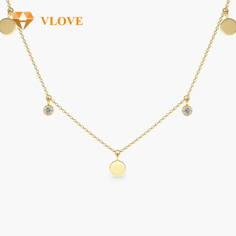 VLOVE Top Selling Jewelry Personalized Necklaces 14K Gold Dangling Diamond Disc Necklace