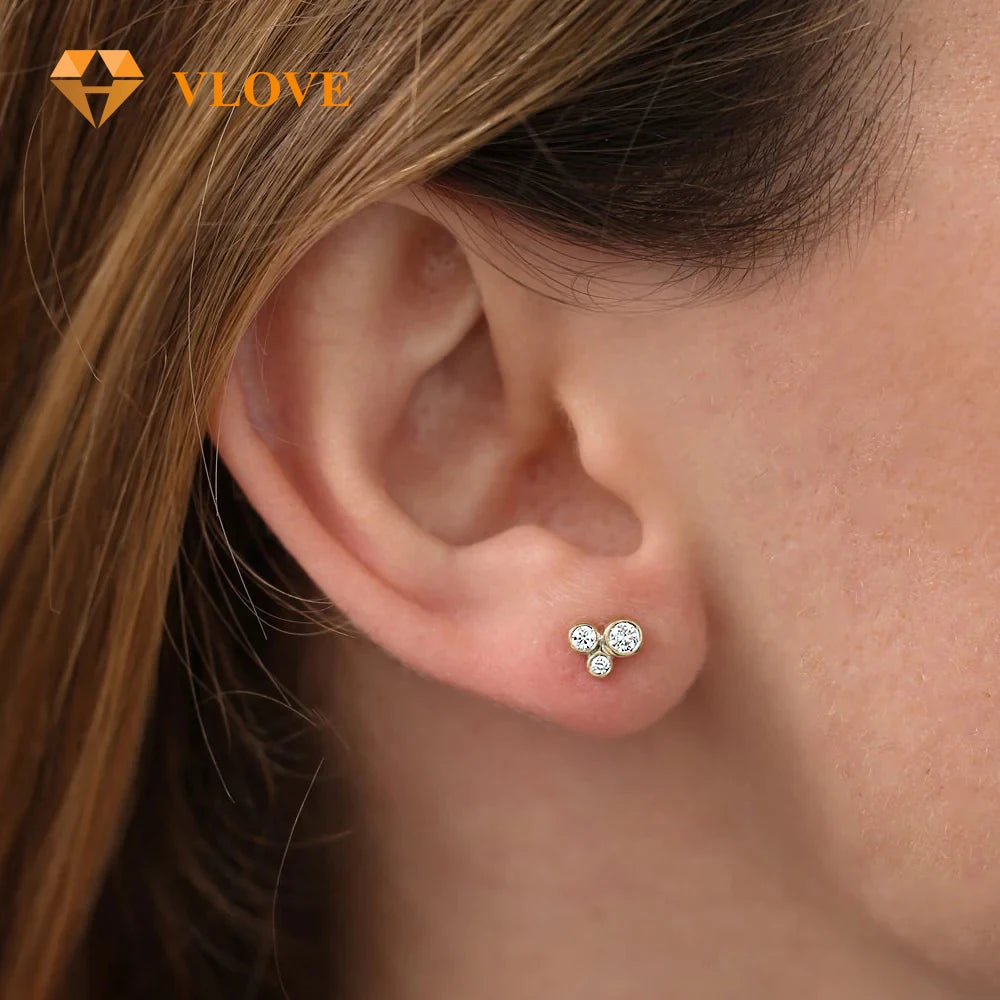 VLOVE OEM ODM Jewelry Manufacturer Graduation Cluster Diamond Earrings 14K Gold Small Diamond Studs Earrings for Women