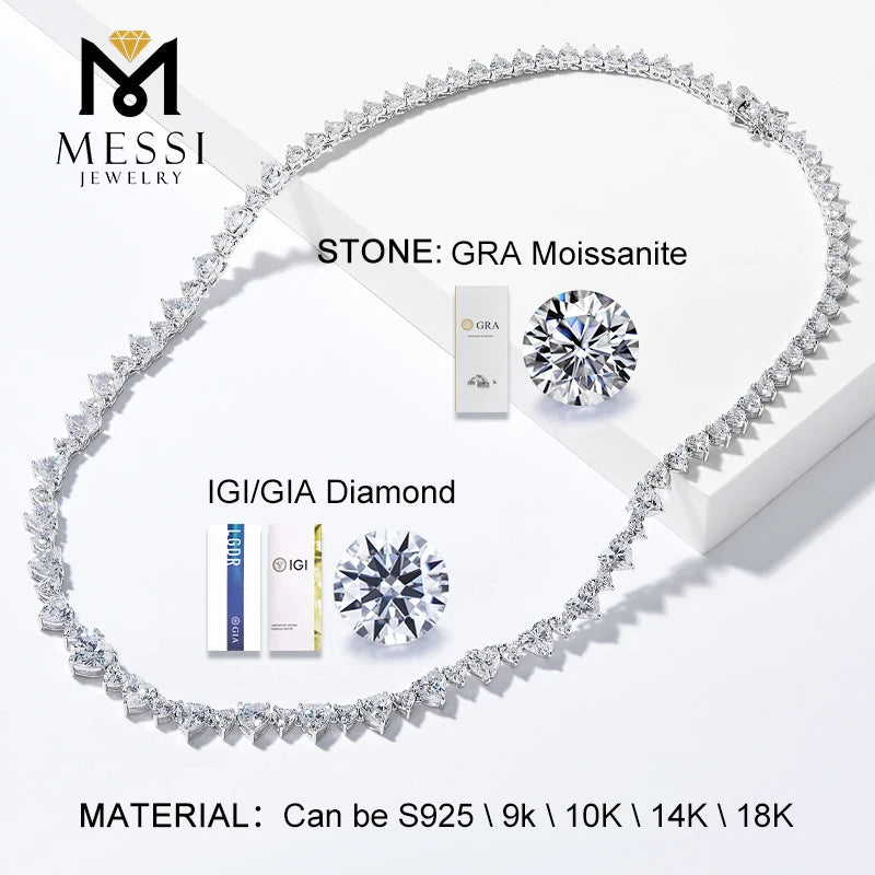 Messi Jewelry 925 Silver 14K Gold White Gold Custom Moissanite Tennis Chain Necklace