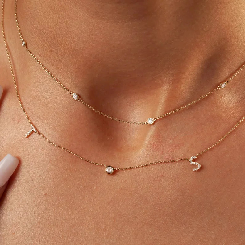 14k Gold 0.35 - 2 CT Diamond by the Yard Necklace Birthday Gift Diamond Station Necklace