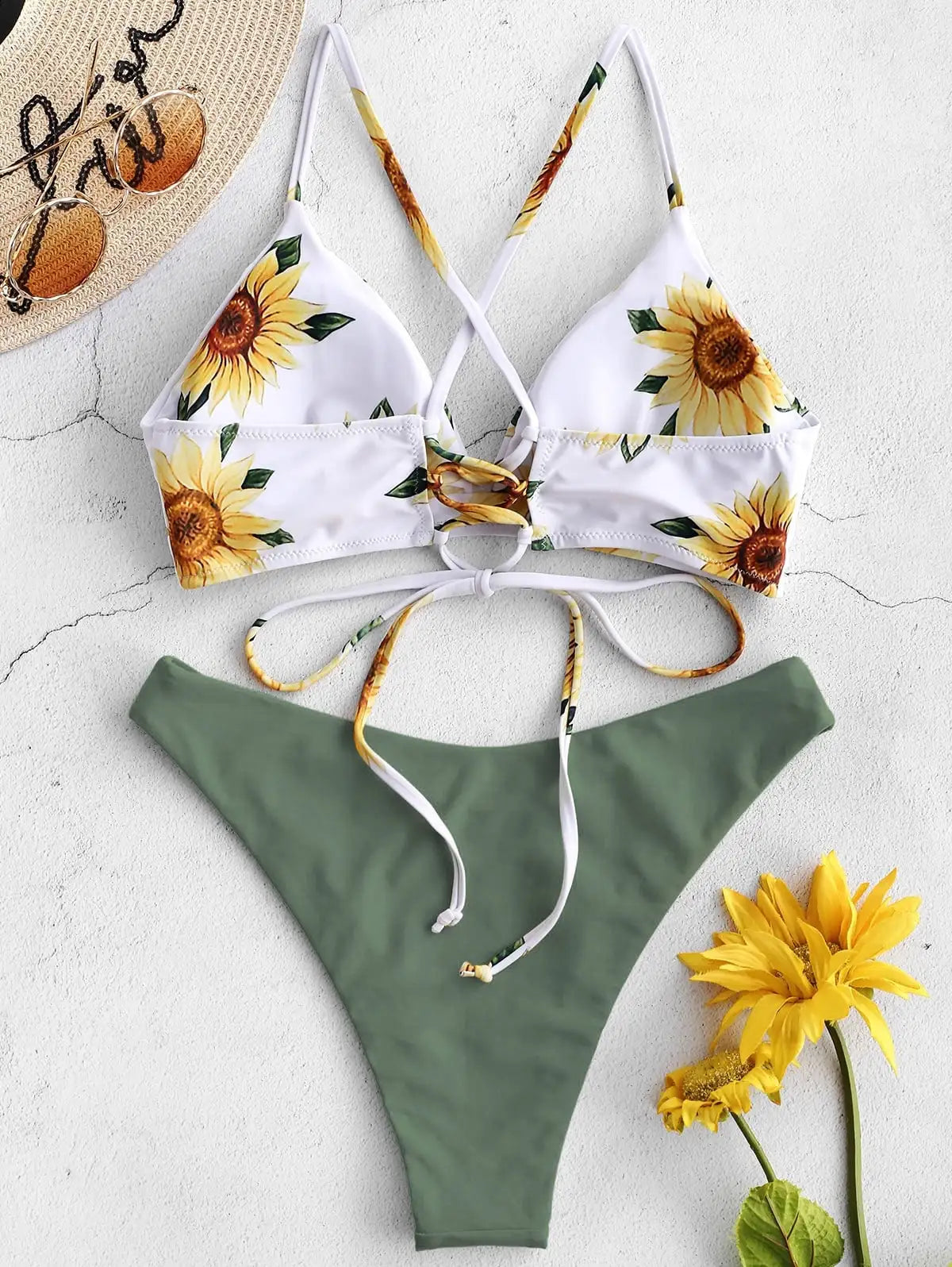 Sunflower Printed Bikini Set Sexy Swimwear Women 2021 Mujer Push Up Padded Biquini Bathers Bandage Bathing Suit Swimsuit Bikini