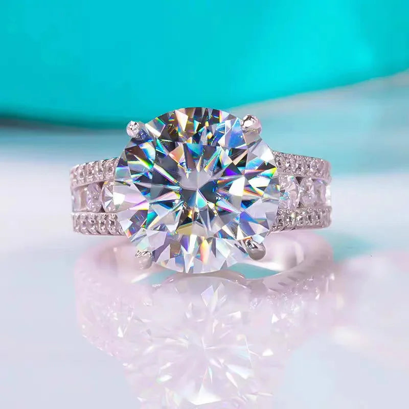 Silver 925 10 Carat Brilliant Cut Diamond Past D Color Moissanite Ring for Women Wedding Fine Jewelry