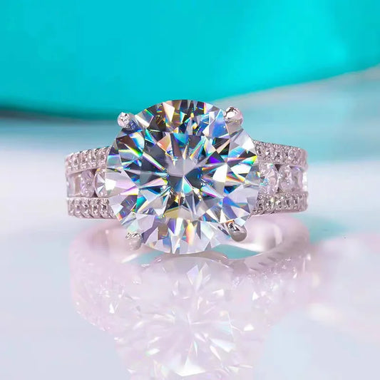 Silver 925 10 Carat Brilliant Cut Diamond Past D Color Moissanite Ring for Women Wedding Fine Jewelry