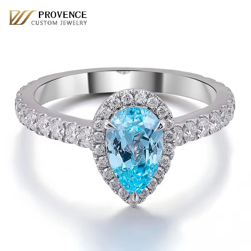 Solitaire Classic Design 18K Solid Gold Lab Grown Blue Diamond Ring Pear Cut IGI Certified Passes Diamond Tester Women's Jewelry