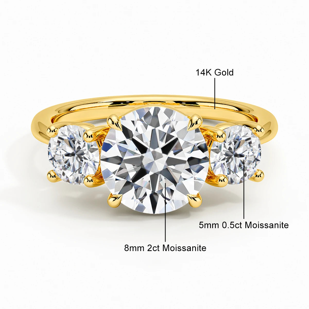 Fine Jewelry Manufacturer Women Anillos Valentine's Day Gift Classic 4 Prong 3 Stone Moissanite Hollow 14K Gold Ring