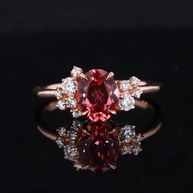 Starsgem Oval Cut Lab Diamond Gemstone Papalacha Wedding Women Ring 14k Gold Purity Rings