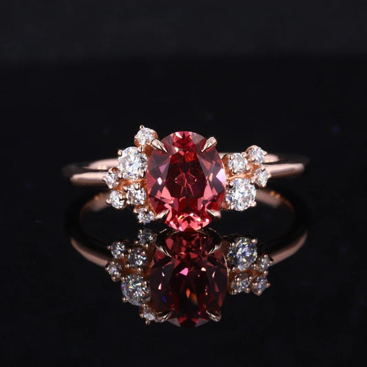 Starsgem Oval Cut Lab Diamond Gemstone Papalacha Wedding Women Ring 14k Gold Purity Rings