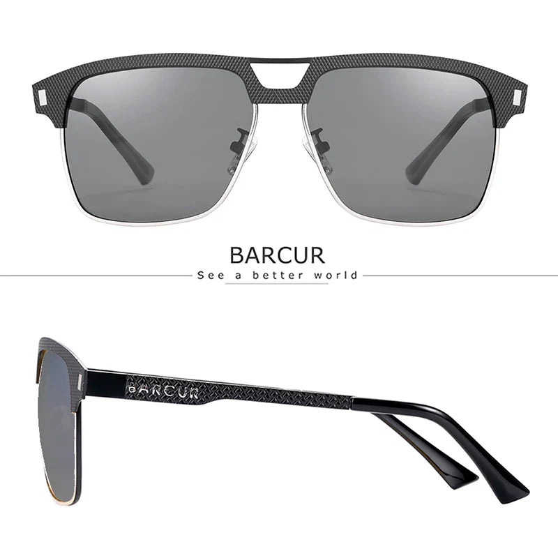 BARCUR Polarized Men’s Sunglasses – Fashionable Square Stainless Steel Frame UV400 Protection Anti-Reflective Outdoor Sports & Driving Eyewear – Original Design Casual Style with Premium Polycarbonate Lenses
