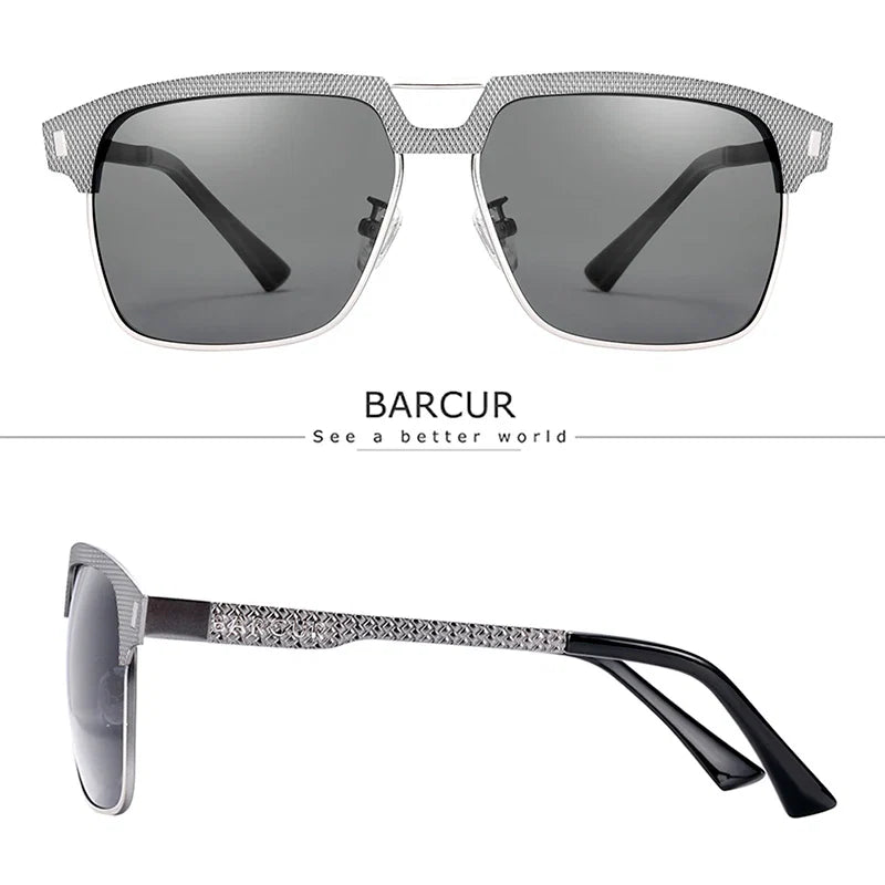 BARCUR Polarized Men’s Sunglasses – Fashionable Square Stainless Steel Frame UV400 Protection Anti-Reflective Outdoor Sports & Driving Eyewear – Original Design Casual Style with Premium Polycarbonate Lenses
