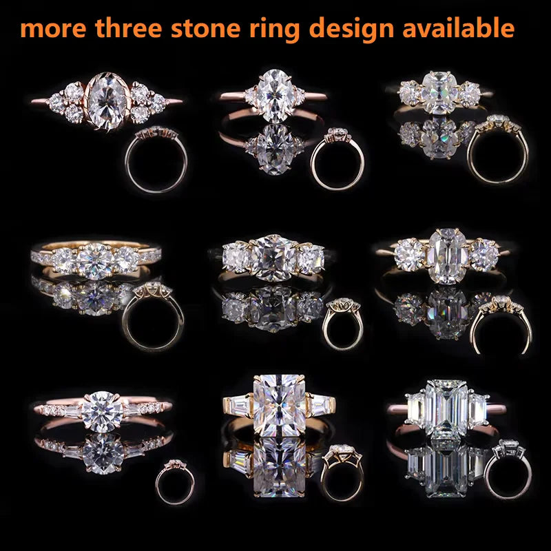 Starsgem Round Moissanite 8mm 5mm 10K 14k Gold Ring Three Stone Moissanite Wedding Engagement Gold Ring