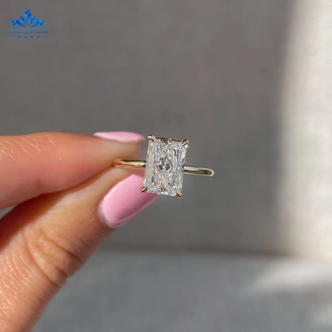 14k Gold Jewelry Wholesale Solid 3Carat 9x7mm Radiant Crushed Ice Cut Moissanite Ring Women Engagement Wedding