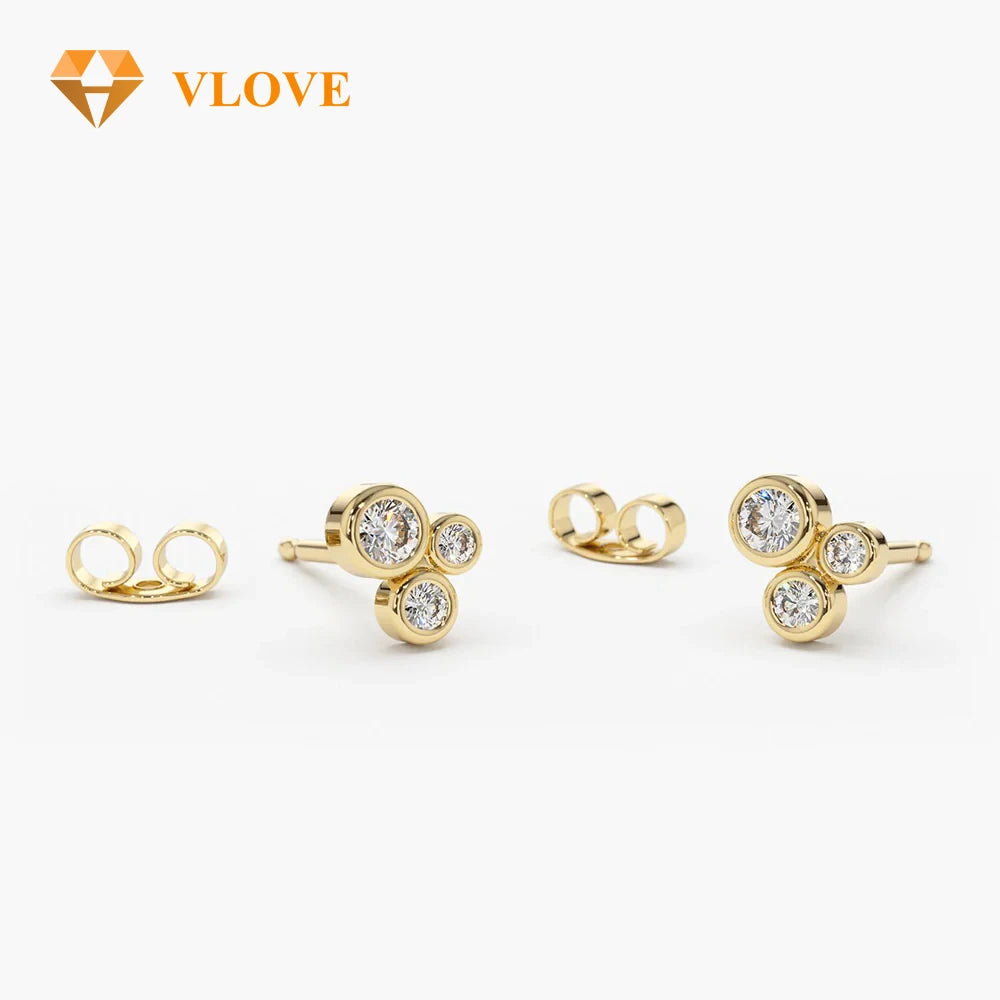 VLOVE OEM ODM Jewelry Manufacturer Graduation Cluster Diamond Earrings 14K Gold Small Diamond Studs Earrings for Women