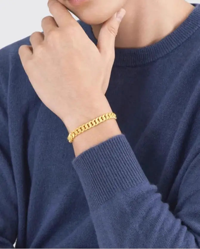 Cuban Chain Hip Hop Unisex Senior Bracelet  Bracelets Trend Clothes Matching 24K Gold 17cm