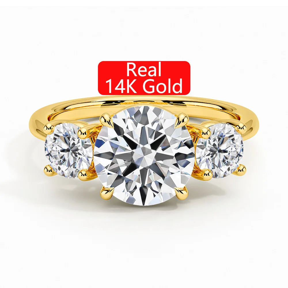 Fine Jewelry Manufacturer Women Anillos Valentine's Day Gift Classic 4 Prong 3 Stone Moissanite Hollow 14K Gold Ring