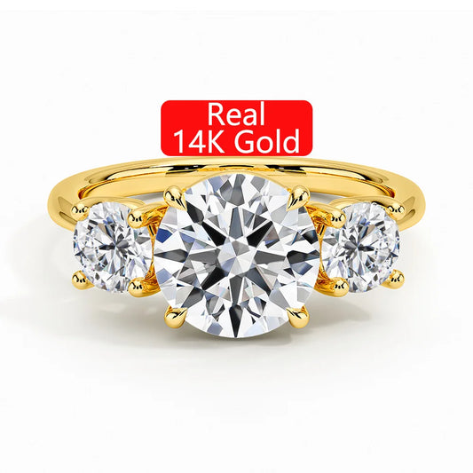 Fine Jewelry Manufacturer Women Anillos Valentine's Day Gift Classic 4 Prong 3 Stone Moissanite Hollow 14K Gold Ring