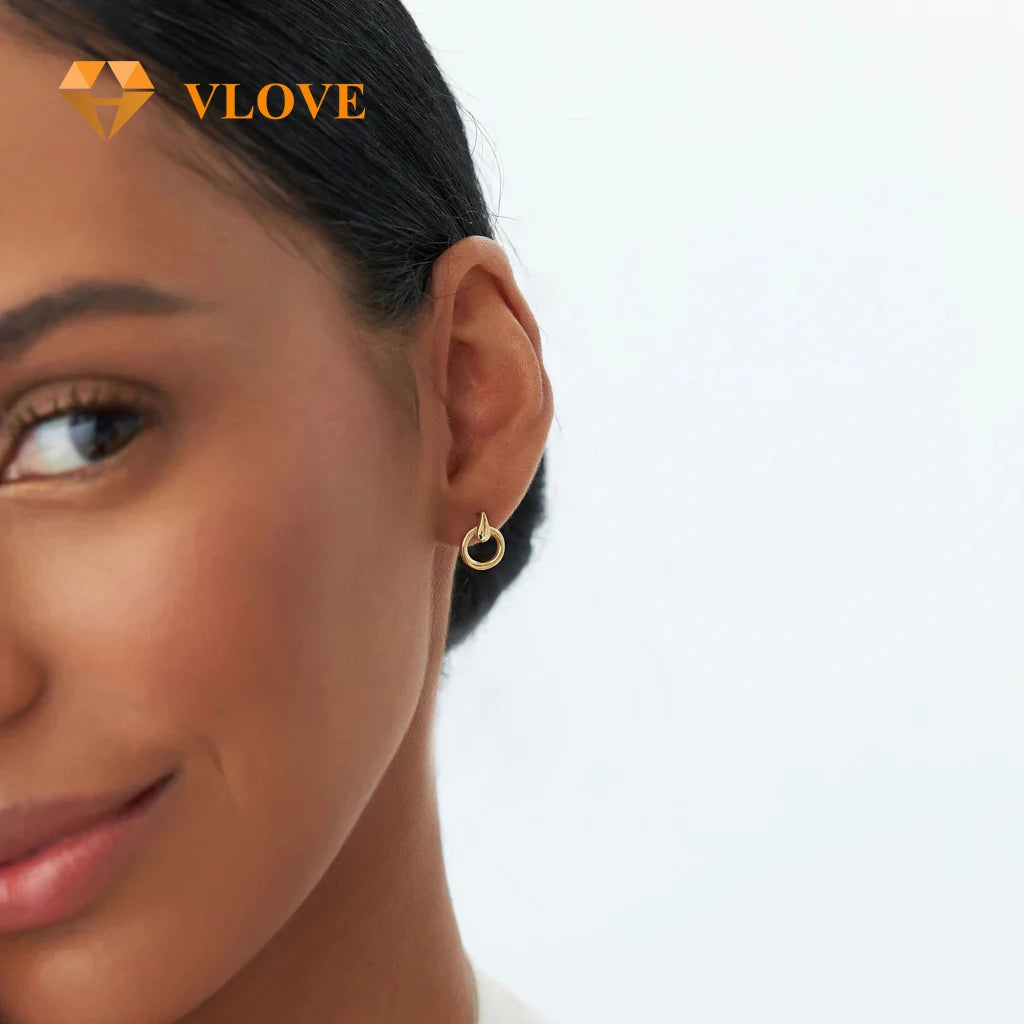 VLOVE Wholesale 14K Gold Jewelry High-End Earrings 14k Dainty Circle Drop Earrings