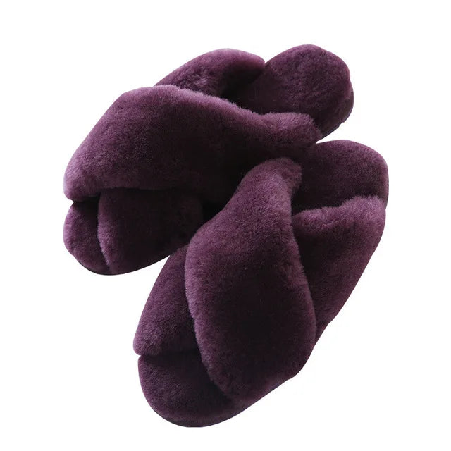 Plush Indoor Slippers Made of Real Wool - Natural Sheepskin Home Loungewear