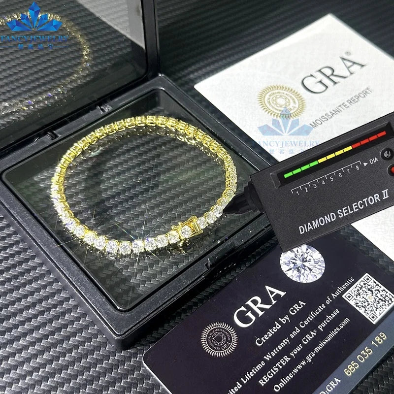 High Quality 10K / 14K Gold 3mm 4mm 5mm Vvs Moissanite Diamond Chain Iced Out 925 Silver Hip Hop Tennis Necklace Bracelet