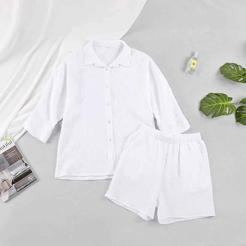 Women's Cotton Pajama Set Casual Collar Sleepwear Suit