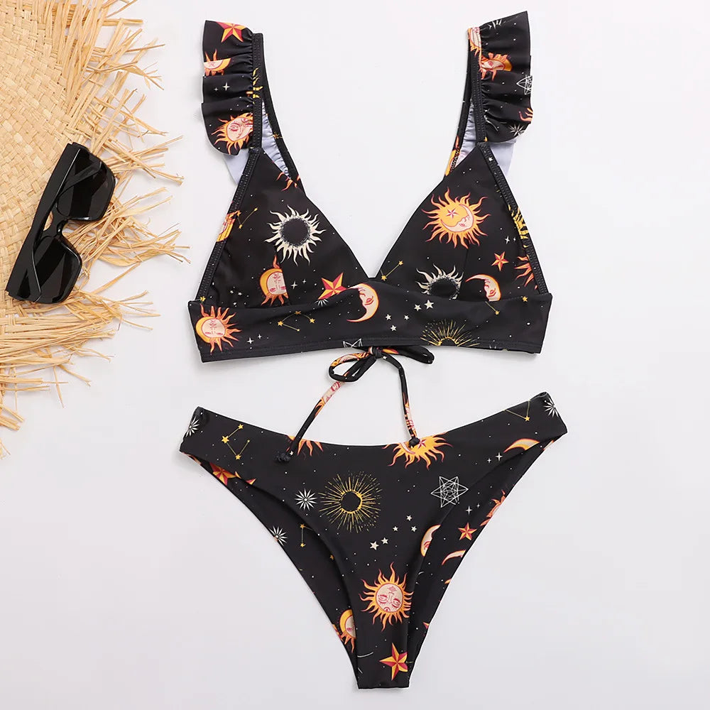 Sunflower Printed Bikini Set Sexy Swimwear Women 2021 Mujer Push Up Padded Biquini Bathers Bandage Bathing Suit Swimsuit Bikini