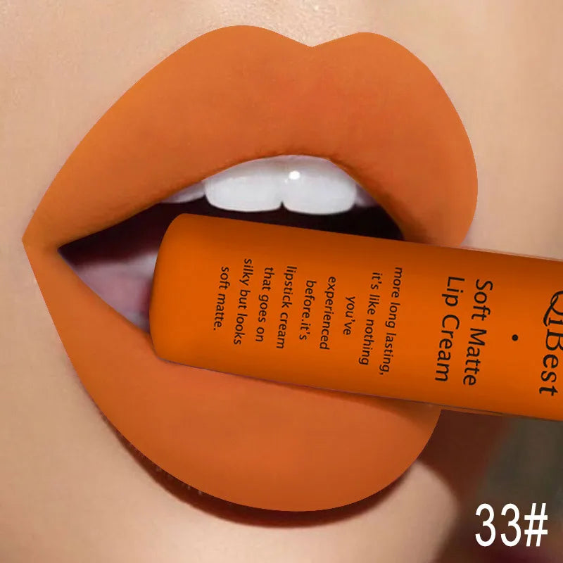 QIBEST Brand 34 Colors Waterproof Matte Nude Lipstick Lipkit Pigment Dark Red Black Long Lasting Lip Gloss Women Makeup Lipgloss