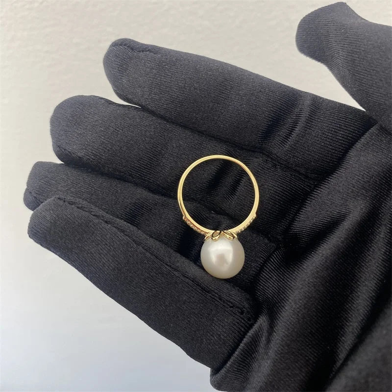 Hot Selling 14K Gold Natural Pearl Ring, Customizable Diamond Inlay Fashion Jewelry, Exquisite Gift for Women Valentine's Day