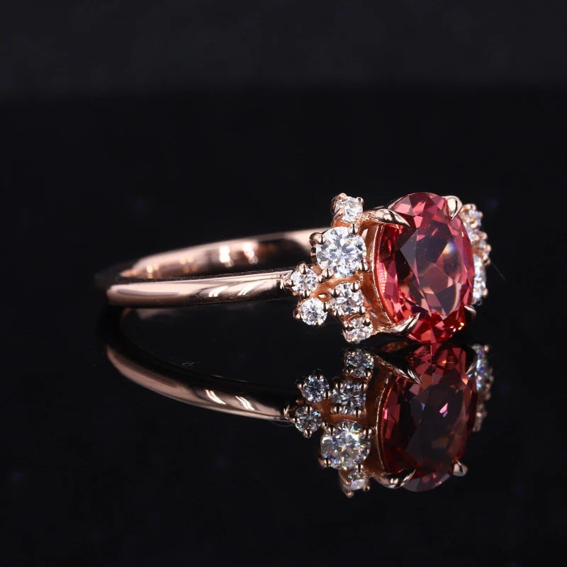 Starsgem Oval Cut Lab Diamond Gemstone Papalacha Wedding Women Ring 14k Gold Purity Rings