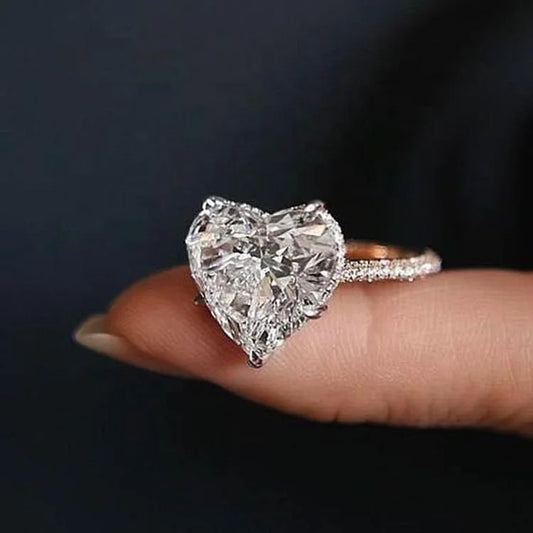 Romantic Heart Cut Lab Created Diamond 18K White Gold Diamond Ring for Women