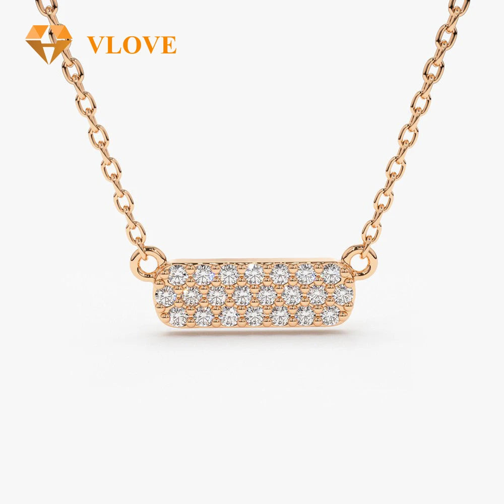 VLOVE Bespoke Jewelry Custom Collar Necklace 14K Gold Micro Pave Real Diamond Bar Necklace