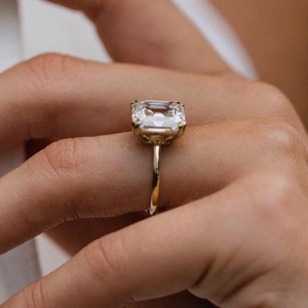 Wuzhou Fancy Jewelry Simplicity Style 7.5mm Old Mine Asscher Cut  Moissanite Engagement Ring 14k Gold  Rings for Women