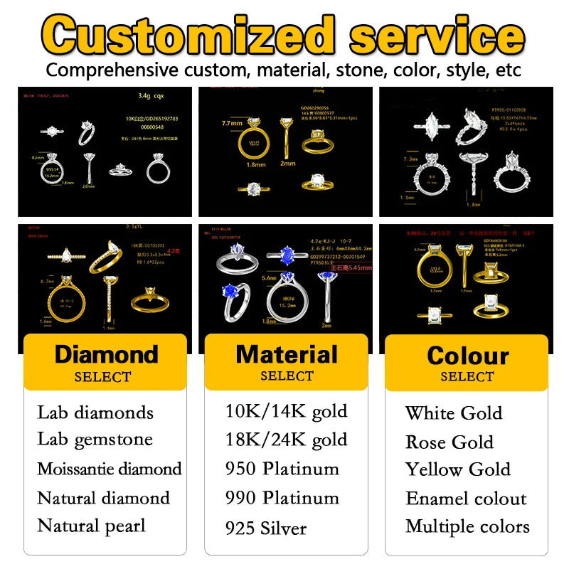 Promise Jewelry Simple Design Pure 10k 18k 14K Gold Diamond Ring Classic D VVS Oval Cut Moissanite Ring 4 Claw  Wedding Ring