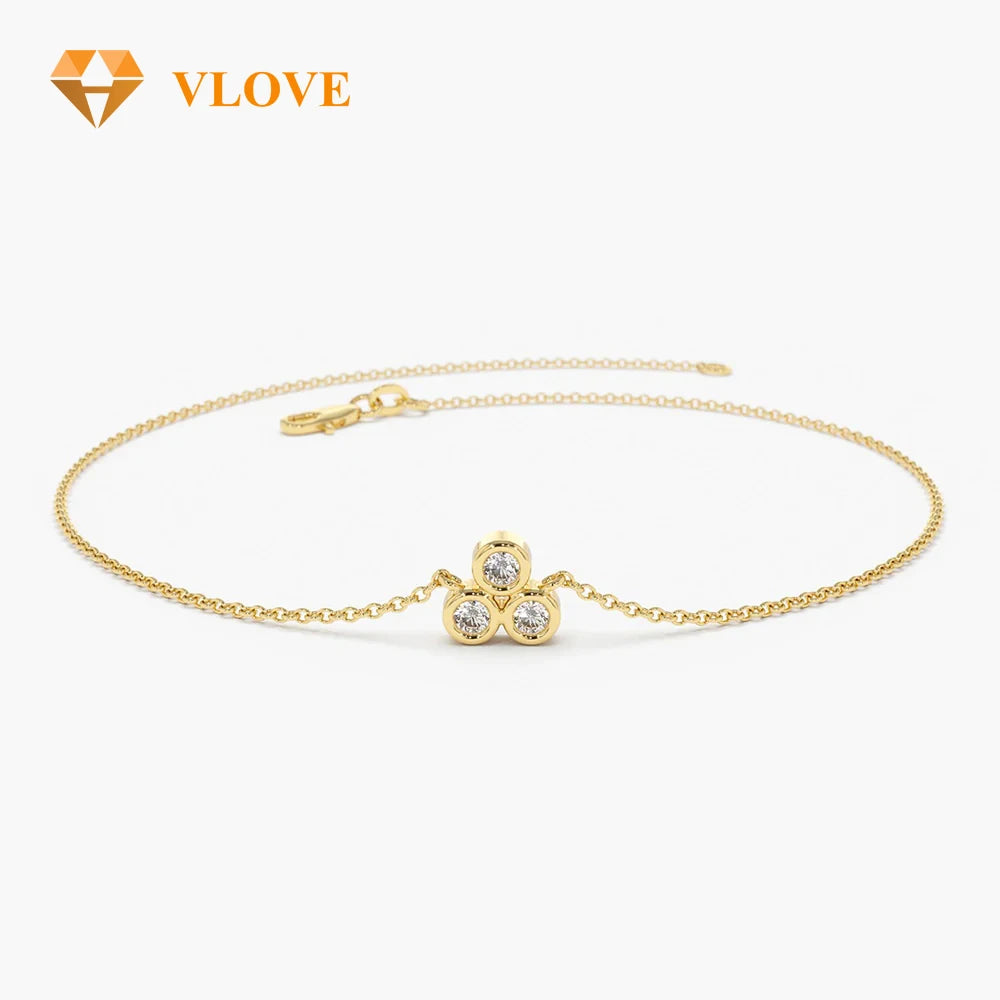 VLOVE Personalized Jewelry Diamond Bracelets Jewelry 14K Gold Triangle Trio Dainty Diamond Bracelet