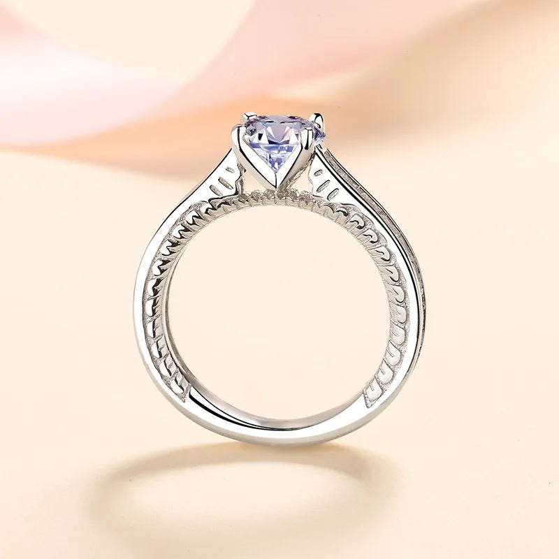 S925 Sterling Silver Luxury Women's Wedding Ring 4 Claw Diamond 2 Carat Moissanite Rhodium Plated with GRA Certification