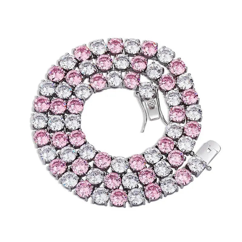 AAA Gems 14k Gold Plated Pure 925 Sterling Silver Pink White Diamond Stones Moissanite Tennis Chain for Gifts