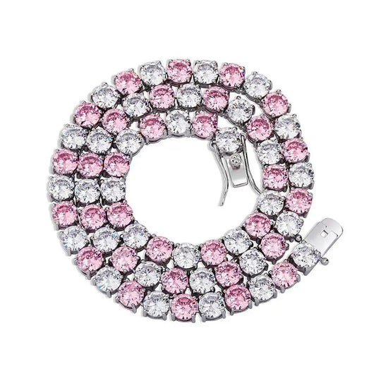 AAA Gems 14k Gold Plated Pure 925 Sterling Silver Pink White Diamond Stones Moissanite Tennis Chain for Gifts