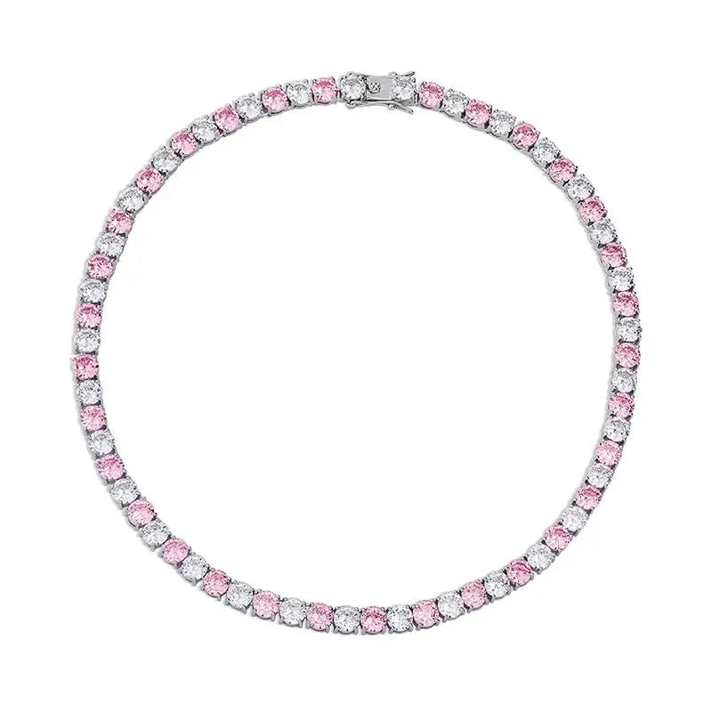 AAA Gems 14k Gold Plated Pure 925 Sterling Silver Pink White Diamond Stones Moissanite Tennis Chain for Gifts