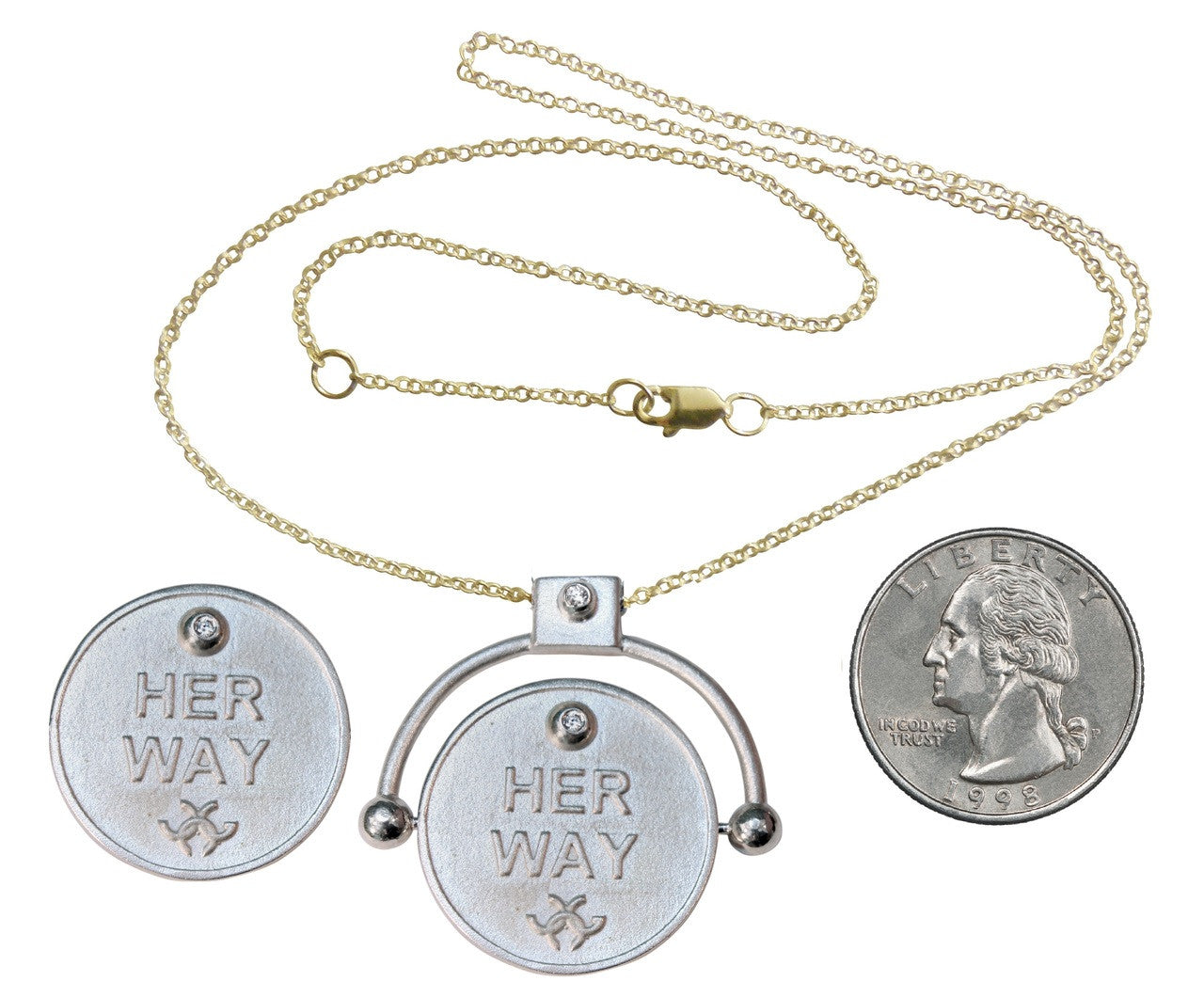 Decision Coin Necklace: "Her Way / Her Way" Sterling Silver with Diamonds-1