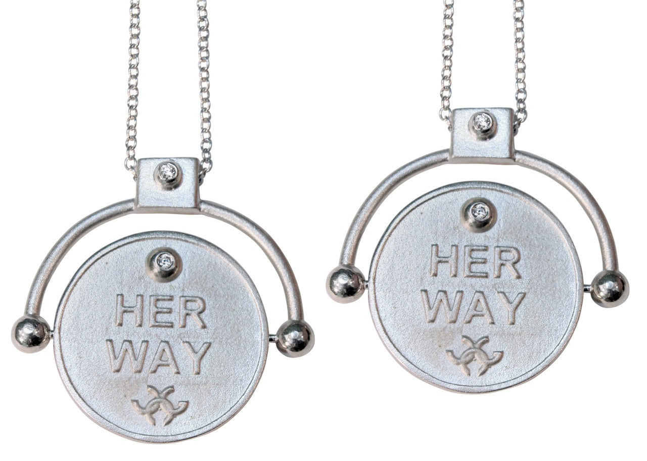 Decision Coin Necklace: "Her Way / Her Way" Sterling Silver with Diamonds-0