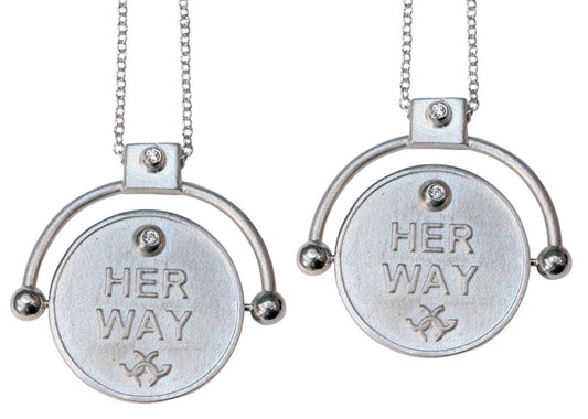 Decision Coin Necklace: "Her Way / Her Way" Sterling Silver with Diamonds-0