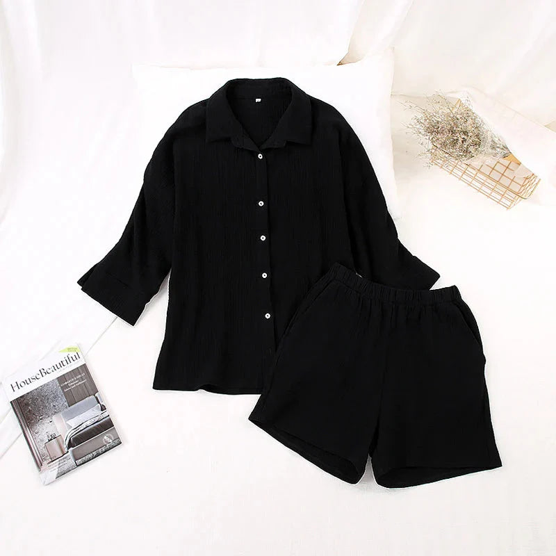 Women's Cotton Pajama Set Casual Collar Sleepwear Suit