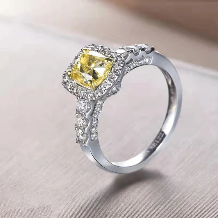 SGARIT 14K Gold Jewelry Manufacturer Custom Jewelry 7X7Mm 2ct Yellow Moissanite Ring Stone Diamond Engagement Ring Jewelry