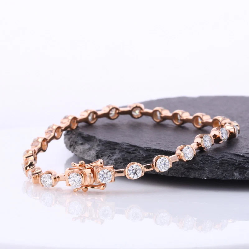 Sparkle 14k Gold Customized Men Women Moissanite Round Tennis Bracelet Jewelry