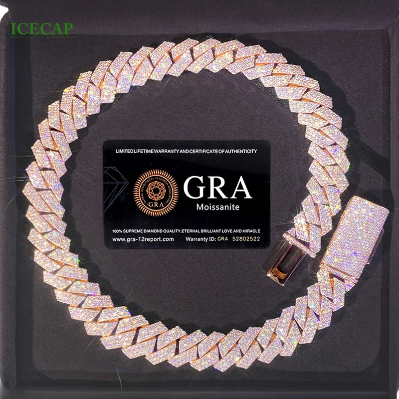 Hip Hop Miami Cuban Link Chain Mens 14k 18k Gold Plated 18mm Diamond Necklace Men Jewelry Custom Cuban Link Chain in Silver 925