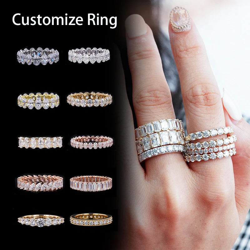 Women Jewellery 14k Gold Jewelry 4mm DEF VS VVS Round Lab Grown Diamond Wedding Band Eternity Ring