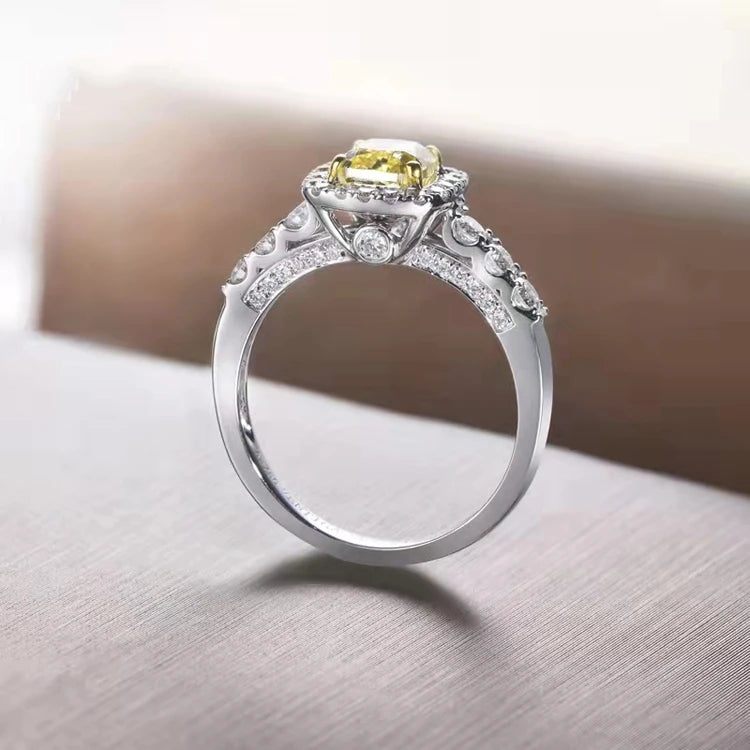 SGARIT 14K Gold Jewelry Manufacturer Custom Jewelry 7X7Mm 2ct Yellow Moissanite Ring Stone Diamond Engagement Ring Jewelry