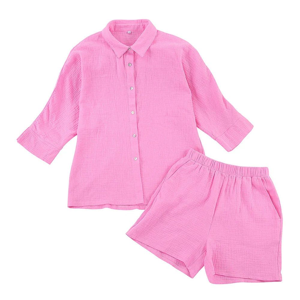 Women's Cotton Pajama Set Casual Collar Sleepwear Suit