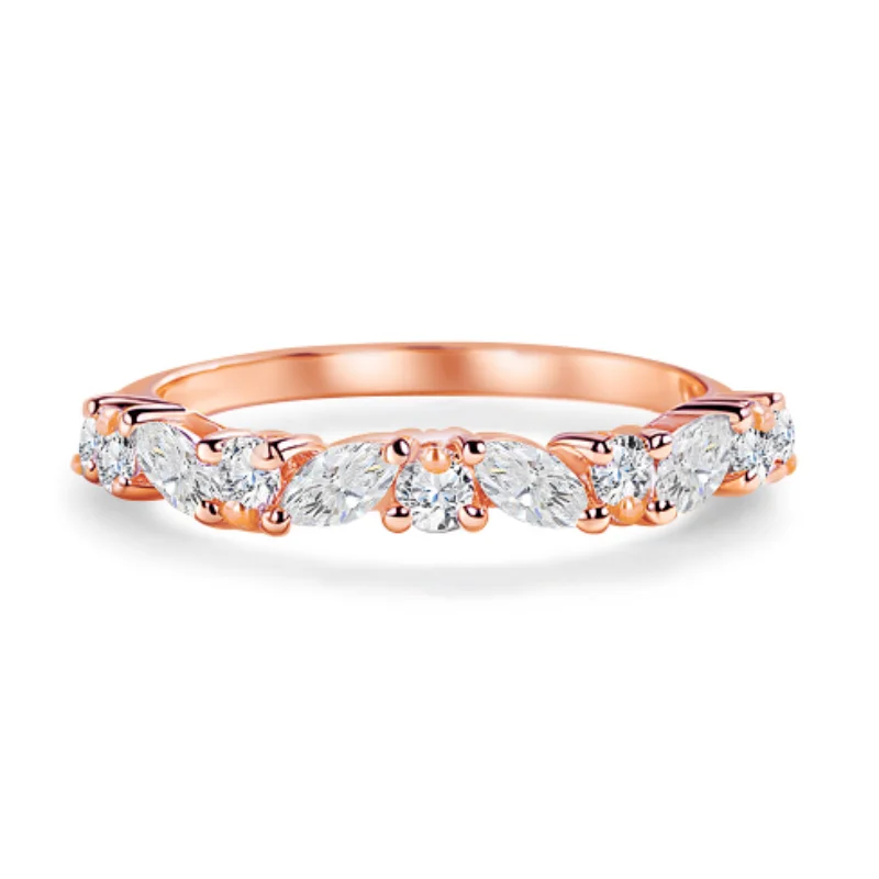 Starsgem Marquise Round Lab Grown Diamonds 14K Gold Half-eternity Wedding Band for Women