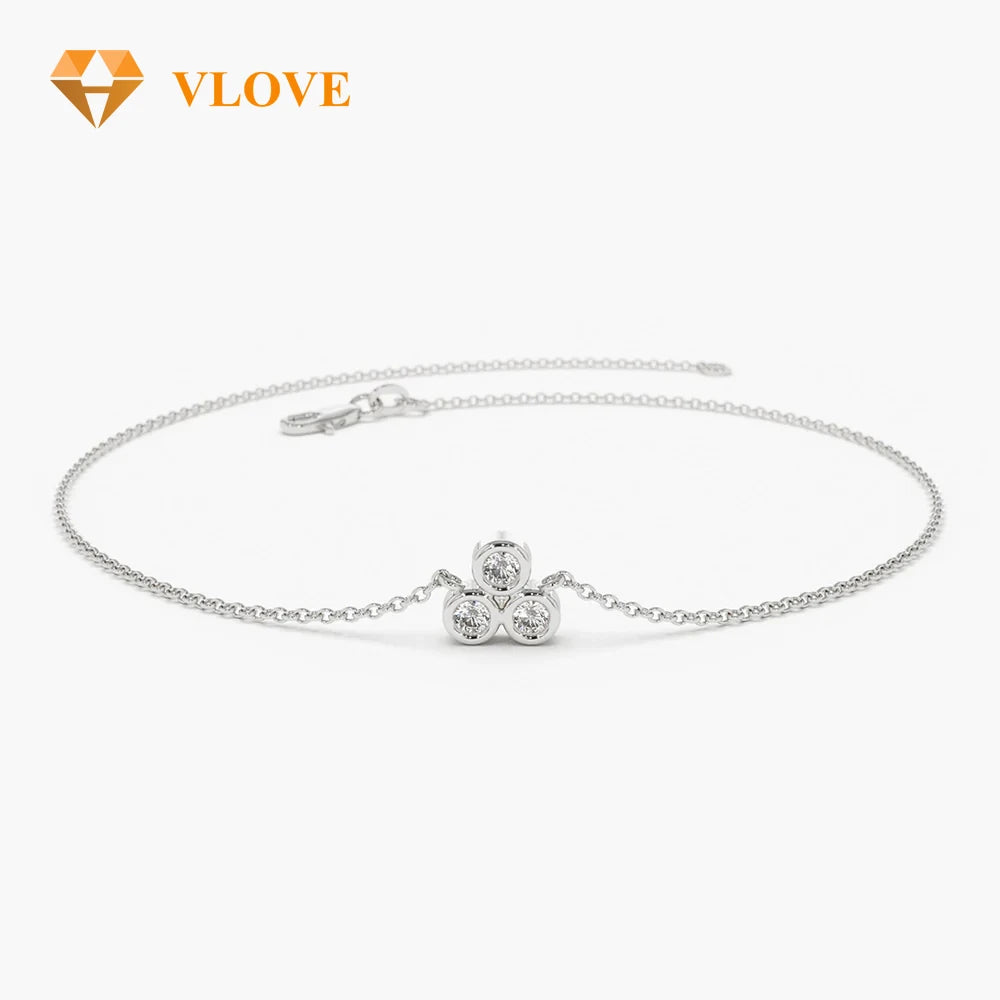 VLOVE Personalized Jewelry Diamond Bracelets Jewelry 14K Gold Triangle Trio Dainty Diamond Bracelet