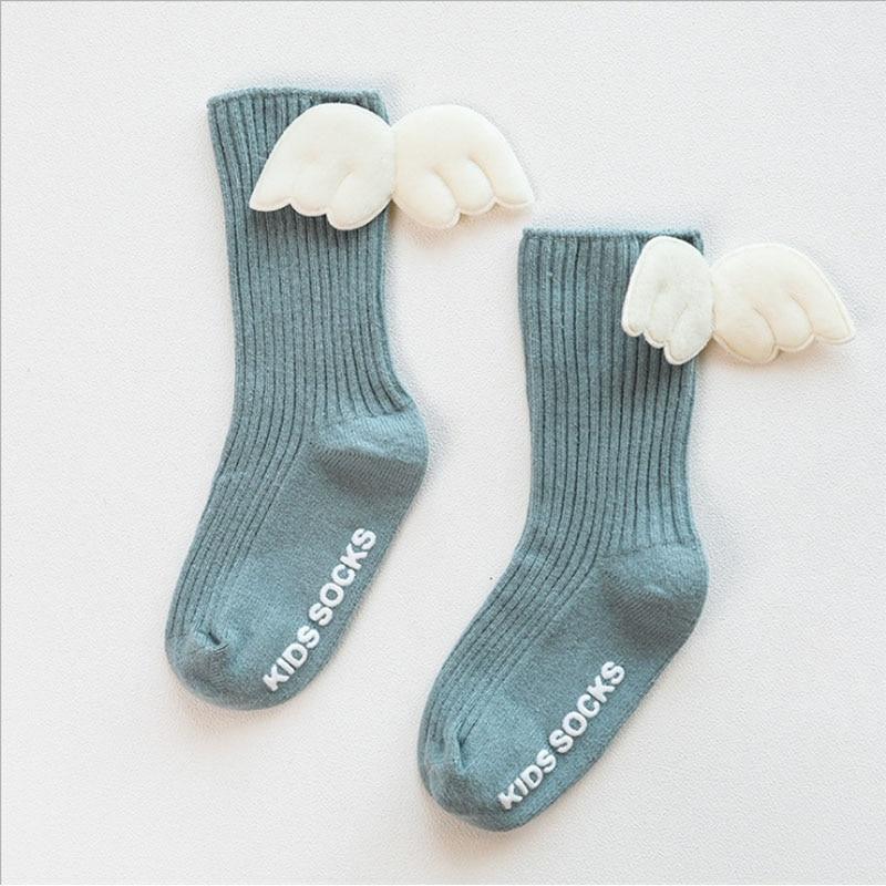 Luxury Modern Socks Baby Girls Knee High Socks With Angel wing  Summer Autumn Cotton Socks Solid Candy Color Toddler For Kids