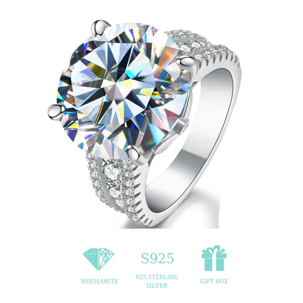 Silver 925 10 Carat Brilliant Cut Diamond Past D Color Moissanite Ring for Women Wedding Fine Jewelry